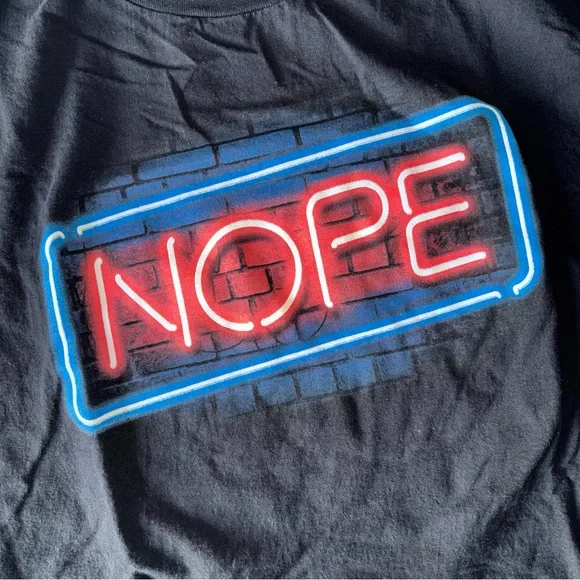 Threadless Black T-Shirt with Red and Blue 'NOPE' Neon Graphic - Picture 2 of 5